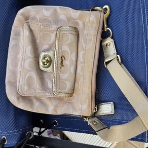 Coach Pink Beige Signature Crossbody with Gold Hardware